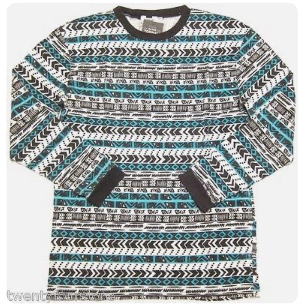 NWT $35 Topman by Topshop Oversized Aztec Print Long Sleeve T Shirt XXS